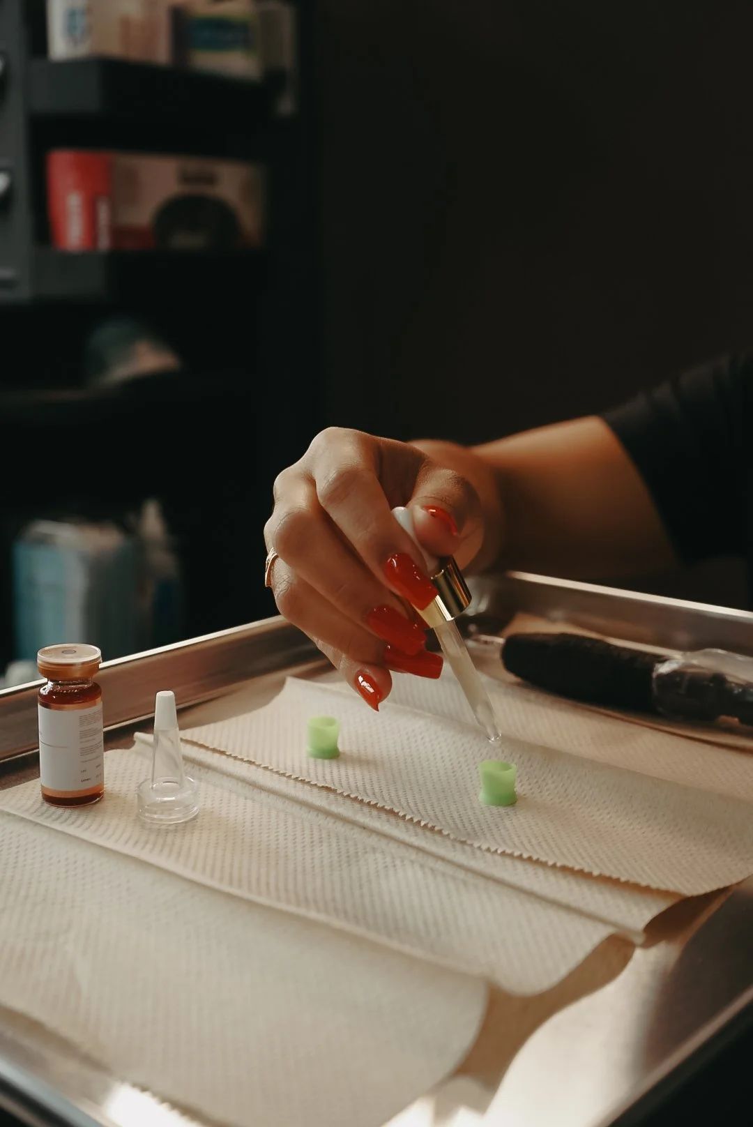 Serum being prepared on a treatment tray